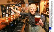 99-year-old Dolly Saville, who is the world's oldest barmaid, Wendover, Buckinghamshire, Britain - 10 Apr 2014