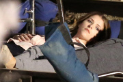 *EXCLUSIVE* Jennifer Aniston and Anna Kendrick film intense scene laying on railroad tracks