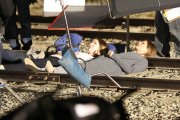 *EXCLUSIVE* Jennifer Aniston and Anna Kendrick film intense scene laying on railroad tracks