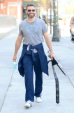 Hugh Jackman Chats with Photographers After his Fencing Lesson