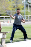 Hugh Jackman shows off his Swordsmanship in NYC