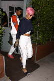 Rihanna at wraps up dinner at Giorgio Baldi with her new pink dew