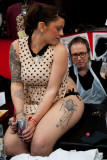 The Great British Tattoo Show at Alexandra Palace, London, 2014.  Tattoo Artists and enthusiasts at the UK's largest tattoo show.  More than 350 tattoo artists.  Also has shows including wrestling, Zombie Boy, Megan Daniels, Jamiroquai trubute Space Cowbo