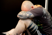The Great British Tattoo Show at Alexandra Palace, London, 2014.  Tattoo Artists and enthusiasts at the UK's largest tattoo show.  More than 350 tattoo artists.  Also has shows including wrestling, Zombie Boy, Megan Daniels, Jamiroquai trubute Space Cowbo