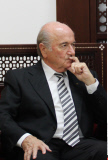 Ramallah Palestinian President Mahmoud Abbas meets with Sepp Blatter, President of FIFA at the presidential headquarters