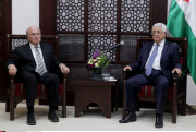 Ramallah Palestinian President Mahmoud Abbas meets with Sepp Blatter, President of FIFA at the presidential headquarters