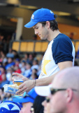 Mila Kunis and Ashton Kutcher take Mila's Baby Bump dressed in Dodgers blue to L.A. Dodgers Baseball Game