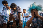 Argentinian soccer fans in Copacabana