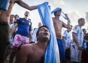 Argentinian soccer fans in Copacabana