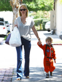 January Jones Stops For BBQ With Her Son And A Friend 