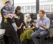 Prince Harry visits Bethnal Green Academy to meet with students who will be receiving training to become digital media champions for the Invictus Games