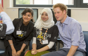 Prince Harry visits Bethnal Green Academy to meet with students who will be receiving training to become digital media champions for the Invictus Games