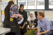 Prince Harry visits Bethnal Green Academy to meet with students who will be receiving training to become digital media champions for the Invictus Games