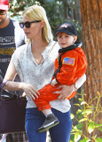 January Jones Stops For BBQ With Her Son And A Friend 