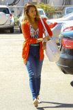 Jessica Alba makes a bright and colorful arrival to work