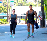 Kelly Brook and fiancee David McIntosh after the gym