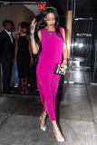 Rihanna is pretty in pink as she leaves a friendly dinner at Butter