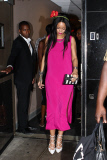 Rihanna is pretty in pink as she leaves a friendly dinner at Butter