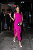 Rihanna is pretty in pink as she leaves a friendly dinner at Butter