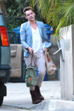 *EXCLUSIVE* Handsome Jonathan Rhys Meyers lugs his own groceries back home