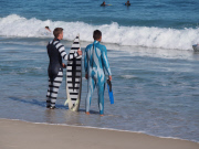 Wetsuits launched that fool sharks into not attacking the wearer, Fremantle, Australia - Aug 2014