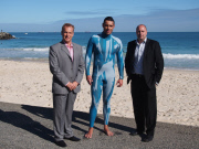 Wetsuits launched that fool sharks into not attacking the wearer, Fremantle, Australia - Aug 2014