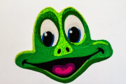 Giant loom band portrait of Freddo frog, Britain - 04 Sep 2014