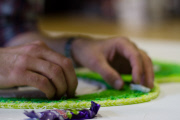 Giant loom band portrait of Freddo frog, Britain - 04 Sep 2014