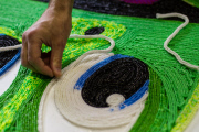 Giant loom band portrait of Freddo frog, Britain - 04 Sep 2014