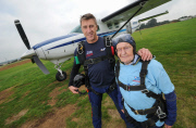 92-year-old former Spitfire pilot becomes Britain's oldest male skydiver from height of 12,000ft, Cambridgeshire, Britain - 03 Sep 2014