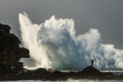 Huge waves smash into sea wall at Curl Curl beach, Sydney, Australia - 19 Jul 2014