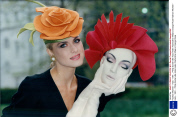 Fashion Women - Hats - 1991 .. Philip Somerville Hats Helen Fairbrother Wears Orange Rose