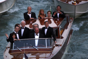 Clooney and guests sail to to pre-wedding dinner