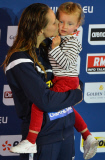 Laure Manaudou and Manon during the European swimming Championships - Chartres