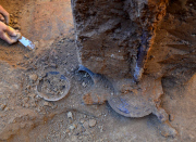 Archaeologists uncover haul of ancient gold jewellery at a Thracian tomb in Sveshtari, Bulgaria - 13 Oct 2014