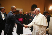 Spieler und Funktionäre des FC Bayern München bei einer Privataudienz bei Papst_Franziskus