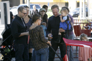 Buddies Ian Ziering and Jon Cryer enjoy a family moment at the Farmer's Market