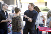 Buddies Ian Ziering and Jon Cryer enjoy a family moment at the Farmer's Market