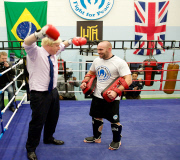 Boris Johnson steps into the ring for North Woolwich boxing academy visit.