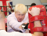 Boris Johnson steps into the ring for North Woolwich boxing academy visit.
