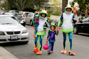 Alyson Hannigan takes her frog family trick-or-treating in Brentwood