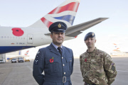 To commemorate the contribution of British and Commonwealth servicemen and women in the two world wars and later conflicts, a British Airways 747 has been adorned with a giant poppy