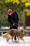 Amanda Seyfried and her best friend Finn take a walk around the park