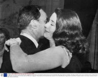His Highness Prince Aly Khan (died 12/5/1960) Seen Hugging His Fiancee Bettina (simone Micheline Bodin Graziani) A French Model Who Was Pregnant With His Child When They Were Involved In A Car Crash In Suresnes France In 1960- Aly Khan Died And Betti