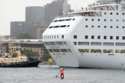 Father Christmas paddle boarding in Sydney Harbour, Australia - 18 Dec 2014