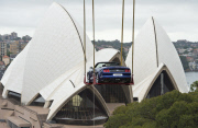 Ford Mustang car lifted onto rooftop, Sydney, Australia - 28 Dec 2014