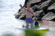 *EXCLUSIVE* **NO WEB** Neil Patrick Harris and David Furnish take the kids paddle boarding