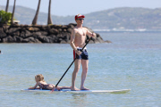 *EXCLUSIVE* **NO WEB** Neil Patrick Harris and David Furnish take the kids paddle boarding