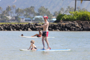 *EXCLUSIVE* **NO WEB** Neil Patrick Harris and David Furnish take the kids paddle boarding