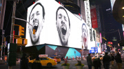 Artist tries to trigger contagious yawning in Times Square, New York, America - 13 Jan 2015